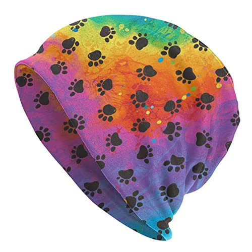 Colorful Dog Paw Print Beanie Hat