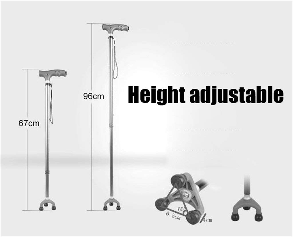 Soporte para bastón para Caminar Muleta para Ancianos Ancianos Telestable Antideslizante Ligero Altura Ajustable con 3 pies y luz LED Bastones Negros, muletas