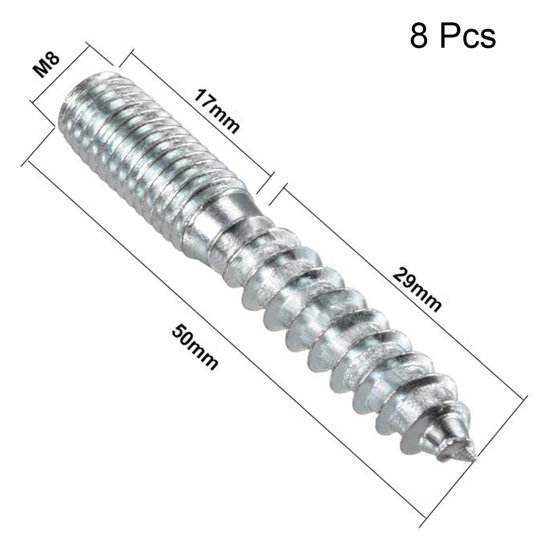 TOP-VIGOR 8Pcs Hanger Bolts, M8x50mm Double Headed Bolts Self Tapping Screw, Double Ended Dowel Screws, Screw Dowels Hanger - Image 2
