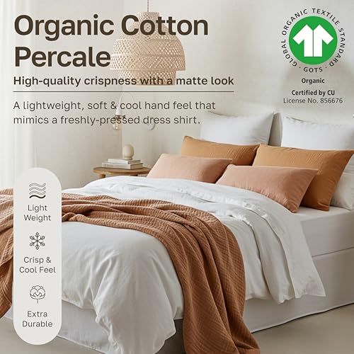 California Design Den King Size Sheets Set - Soft 100% Organic Cotton, Crisp Percale Sheets with Deep Pockets, Breathable and Durable Bedding Set - White by California Design Den - Image 3