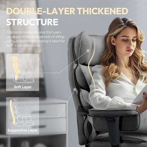 Image of Dowinx Big and Tall Office Chair with Pocket Spring Cushion and Lumbar Support,High Back Computer Gaming Chair with Adiustable Ammrests,Executive Desk Chair with Footrest(Fabric-Grey)