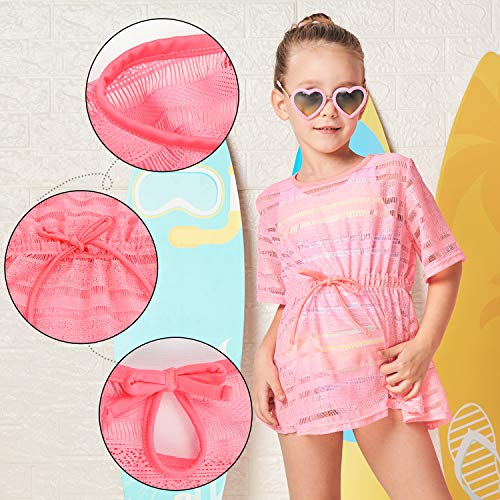 Julysand Toddler Girls Swimwear Cover Ups Kids Quick Dry Pink Drawstring Blouse Bow Swimsuit Coverup Beach Dress with Sleeve3
