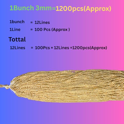 Image of (3mm, Pack of 2 Bunch) Aari Gold Bunch Beads for Embroidery Work, Jewellery Making, Arts and Crafts Kids DIY Making (2, 3mm)