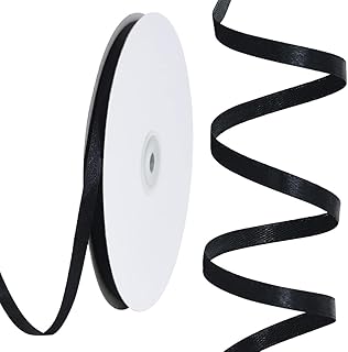 TONIFUL 1/4 Inch x 100yds Black Satin Ribbon, Thin Solid Color Satin Ribbon for Gift Wrapping, Crafts, Hair Bows Making, Wedding Party Decoration,Halloween, Floral Bouquets