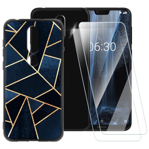 ESACMOT Funda clásica a rayas compatible con Nokia 6.1 Plus + [2 unidades] Protector de pantalla de vidrio templado, funda a prueba de golpes para Nokia X6 (5.8 pulgadas)