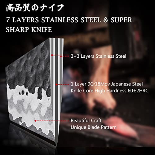 Shan Zu Japanese Chef Knife 8 Inch, 7 Layers 9Cr18Mov High Carbon Steel Professional Kitchen Knife Super Sharp Gyuto Knife, Kitchen Utility Chef Knife With G10 Fiberglass Handle #TOP4