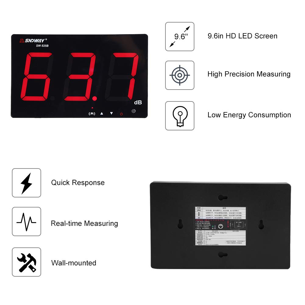 Medidor de Sonido Medidor de Ruido Decibelímetros Portátil Conservar Datos Automáticamente y Alarma, Digital Sound Level Meter con Pantalla LCD Rango de Medición 30db-130db