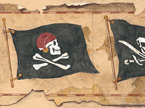 York Wallcoverings MP4955B Frise de Papier peint, Frise Murale, Bordure de Papier Peint Frères et sœurs V Drapeau pirate Camel/marron/noir/blanc/rouge