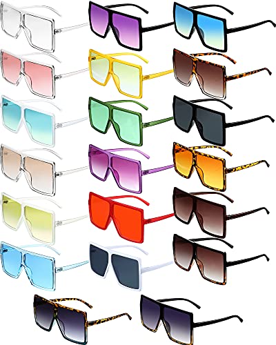 Frienda 20 Pairs Square Oversized Sunglasses for Women Men Flat Top Stylish Summer Shades Oversize Sunglasses, 20 Designs