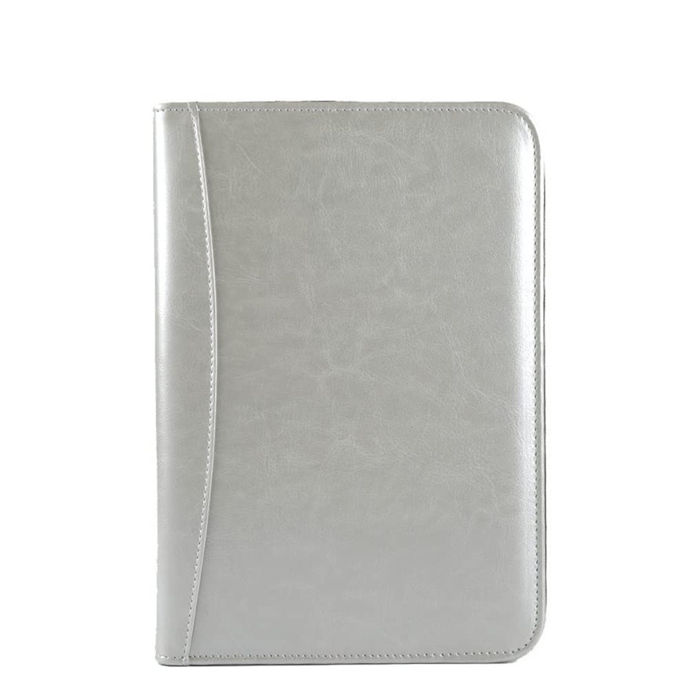 Organizador de cartera A5 con cremallera con carpeta de anillos y funda de piel sintética, color gris, carpeta de conferencias de negocios, organizador profesional para reuniones y presentaciones
