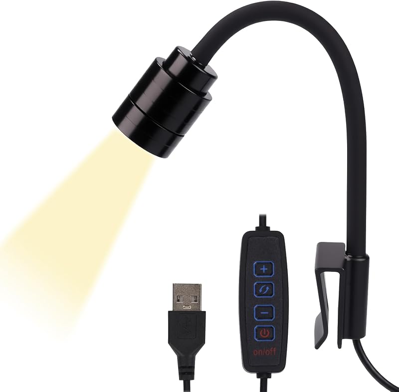 Mini Aquarium Spotlight, Clip-On Gooseneck Lamp, 15°-90° Zoom | Tri-Color White/Warm White/Warm Light, Dimmable 3W USB, 5.2 In Gooseneck, Fits Glass Up To 8mm