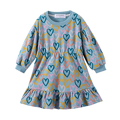 Mud Kingdom Little Girls Love Heart Smocked Sweatshirt Dress Long Sleeve Colorful