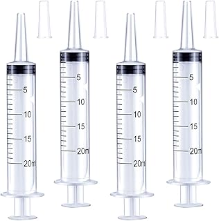 4 Pack 20mL Syringe for Liquid with Tip Cap, Individually Sterile Sealed Large Plastic Liquid Syringes with Measurement for Oral, Labs, Measuring, Feed Pets, Medical Student, Oil or Glue Applicator