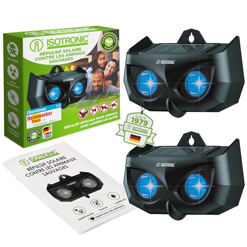 ISOTRONIC Répulsif Solaire pour Animaux avec Lumière Bleue | Contre Les Animaux Sauvages tels Que Les Ratons Laveurs, Les Chevreuils, Les Renards, Les...