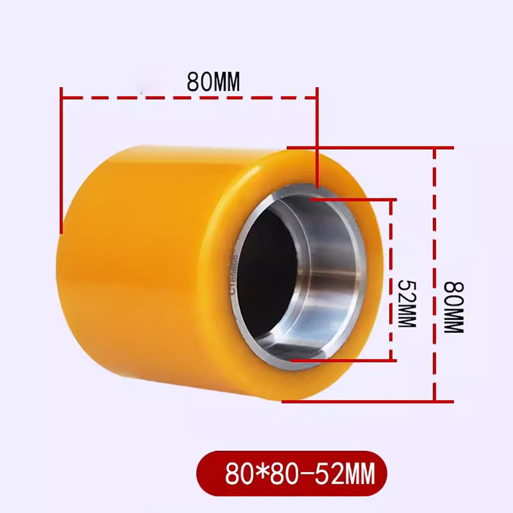4× Rueda para transpaleta Rodillo Rodillo de carga 80×80mm Rodillo de carga Diámetro interior 52mm Rodillo de recambio moldeado por inyección PU rueda motriz para transpaleta