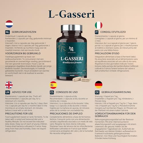 Apyforme - Lactobacillus Gasseri Bakterienstämme - Bis zu 50 Milliarden KBE/Tag - 60 Kapseln - 100% Französisch