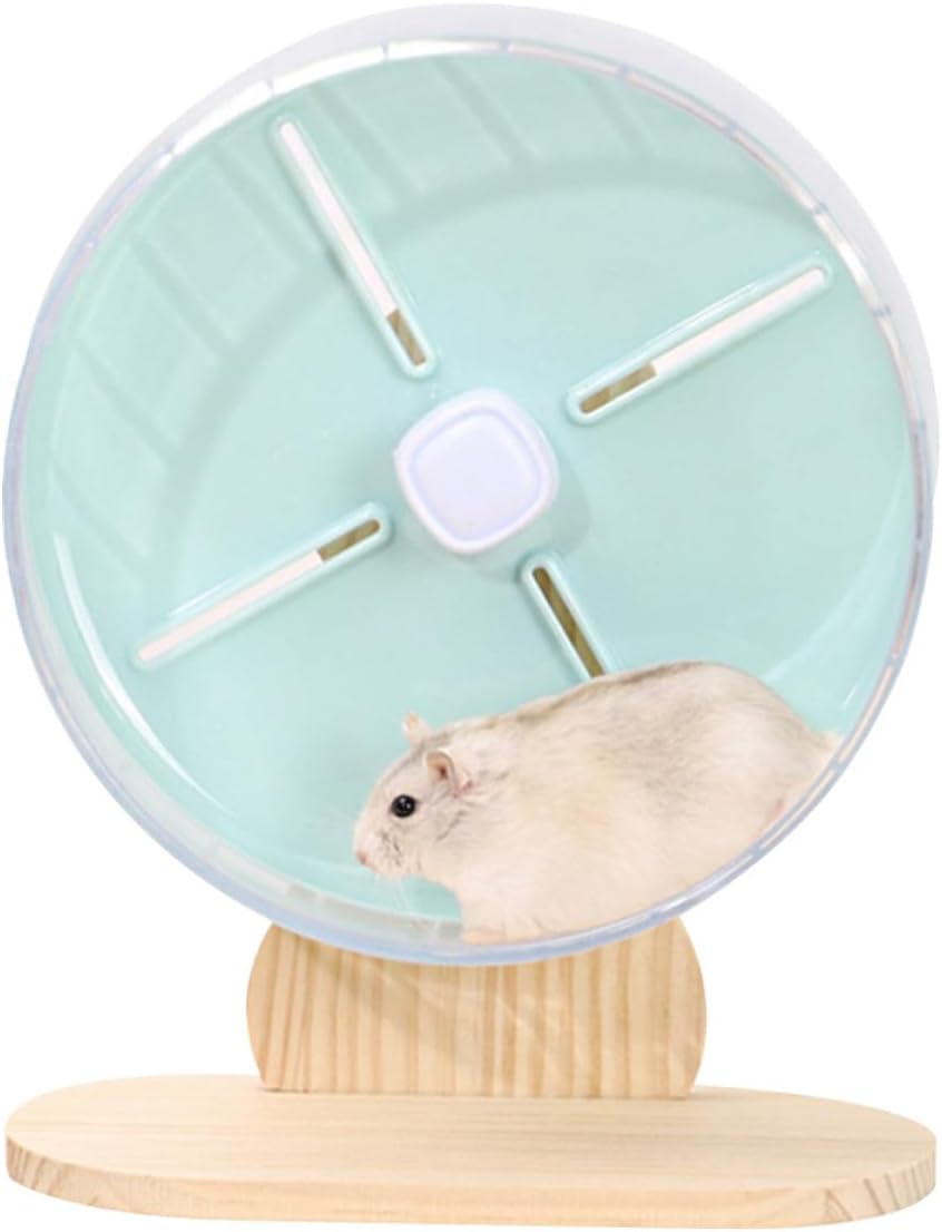 Silent Hamster Exercise Wheel 20cm with Wooden Stand, Blue Compact Running Wheel for Chinchilla Accessories and Small Animals Cage Use