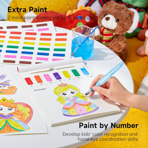 Image of Shuttle Art Paint with Water Coloring Book for Kids, 25 Princess Themed Pages with 2 Brushes, Mess-Free Watercolor Paint Set, Travel-Friendly Art Craft Gift for Toddlers, Birthday Christmas Gift