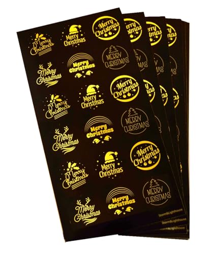 Storm&Lighthouse Gold Holographic Christmas Foil Stickers - 180 Assorted Round Stickers for Arts & Crafts Christmas Cards Making
