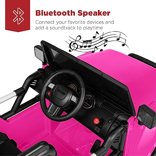 Image of Best Choice Products Kids 12V Ride On Truck, Battery Powered Toy Car w /Spring Suspension, Remote Control, 3 Speeds, LED Lights, Bluetooth - Hot Pink