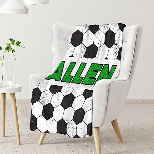 Mercuryelf Custom Soccer Blanket Gifts, 50"x60" Personalized Football Throw Blankets for Boys Kids, Cozy Lightweight Fleece Plush for Sofa Bed Room Decor