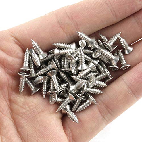Tornillos para madera autorroscantes E-outstanding 100pcs #4 x 3/8" con cabeza avellanada plana y sistema de apriete Phillips en acero inoxidable 304 tono plateado miniatura 5