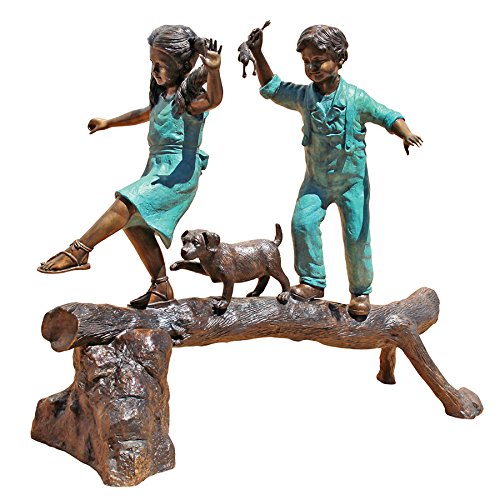 Design ToscanoPN7064 Adventure Boy and Girl on Tree Log Garden Statue, 68 Inch, Sepia & Verdigris