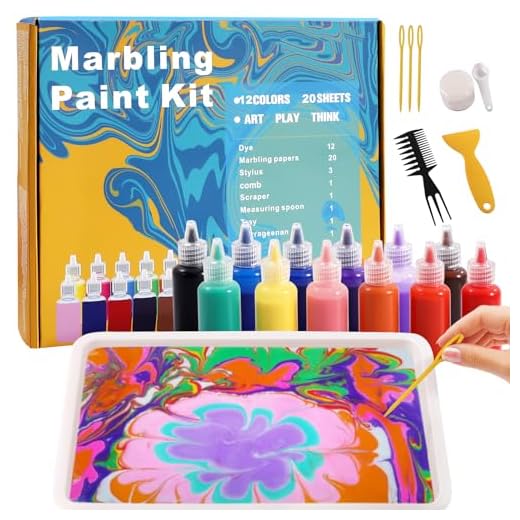 Pintura con Mármol de Agua - Kit de 12 colores para Artes y Manualidades para Niños de 3 años en adelante, Set de Pintura Artística