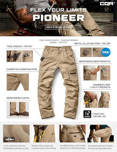 Image of CQR Men's Quick Dry Work Pants, Water Resistant Outdoor Tactical Pants, Lightweight Stretch Cargo Hiking Pants