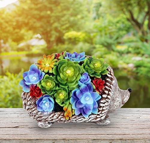 Guldaan Solar Garden Statue, Hedgehog Figurine With 7 Led Lights And Succulent - Outdoor Decor Fall Animal Gnome For Lawn, Yard, Patio, Balcony - Housewarming Ornament And Decoration Gift #TOP24