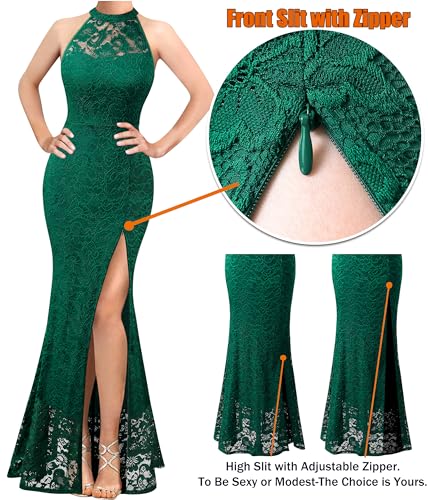 Image of VFSHOW Womens Formal Sexy Halter High Slit Prom Wedding Guest Maxi Dress 2023 Illusion Sweetheart Neckline Evening Long Gown
