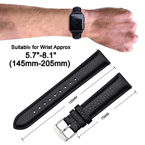 Image of ANNEFIT Watch Band 19mm, Quick Release Textured Padded Leather Straps with Silver Buckle for Men and Women (Black)
