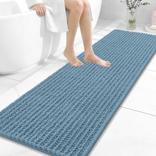 Image of OLANLY Long Bathroom Rugs Runner 59x20, Thick Soft and Absorbent Chenille Bath Mat, Non-Slip, Machine Washable Quick Dry Bath Rugs for Tub Shower Floor, Home Decor Accessories, Airy Blue