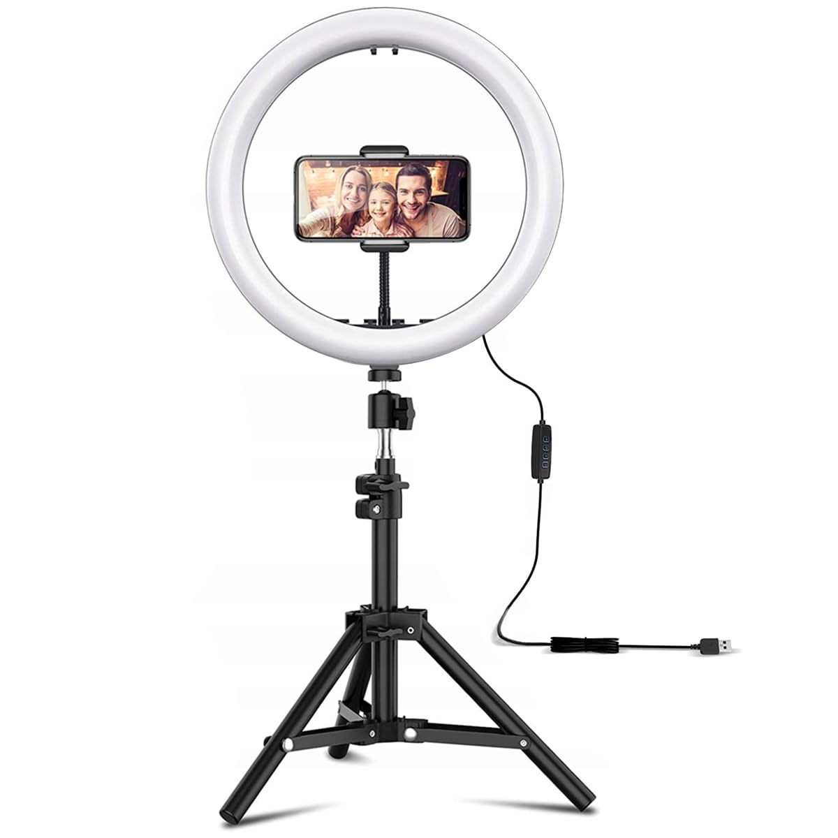 Lampa pierścieniowa LED ze statywem, 30 cm, 220 cm, pilot zdalnego sterowania, zasilanie USB, 3 tryby świecenia, 10 poziomów jasności, 80 W do makijażu, streamingu, selfie