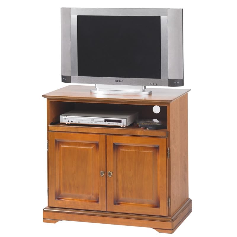 Meuble TV Bar 32 Pouces Merisier Plateau Pivotant 3 Niches L 82 H 77 P 46.5 cm