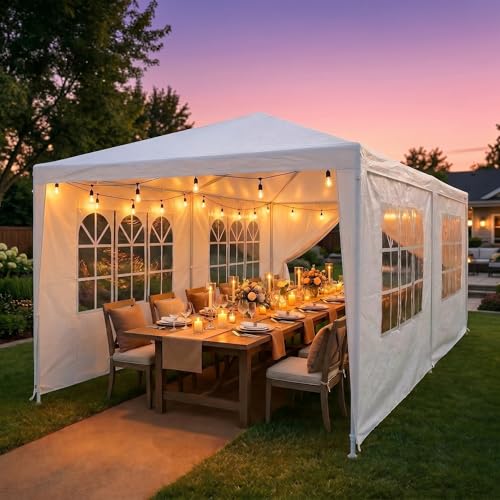 Image of HOTEEL 10x20FT Party Tent Large Outdoor Canopy for Backyard, White | 6 Removable Sidewalls, 2 Zipper Doors, 12 Ropes and 24 Stakes for 20-30 People, Carpas para Fiestas for Wedding Patio