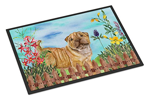 Caroline's Treasures CK1281MAT Shar Pei Puppy Spring Doormat 18x27 Front Door Mat Indoor Outdoor Rugs for Entryway, Non Slip Washable Low Pile, 18H X 27W
