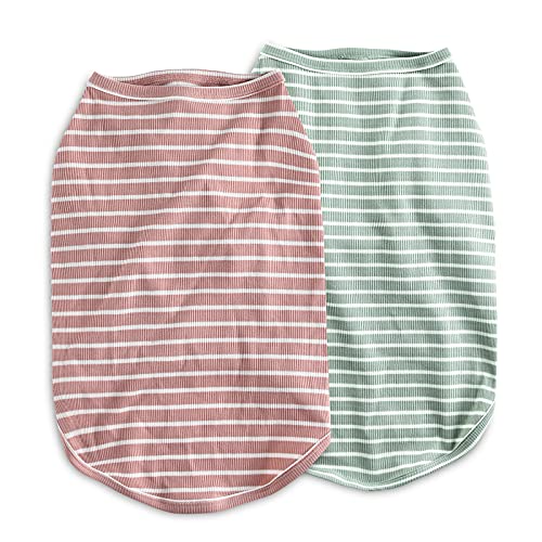 Koneseve Dog Shirt Vest Lightweight Stretchy Dog T-Shirts Soft Cool Shirts Sleeveless Stripe Vests Breathable Clothes For Puppy Kitty Cats Small Medium Large Dogs 2 Pack Pink + Green [ M/Medium ] #TOP1