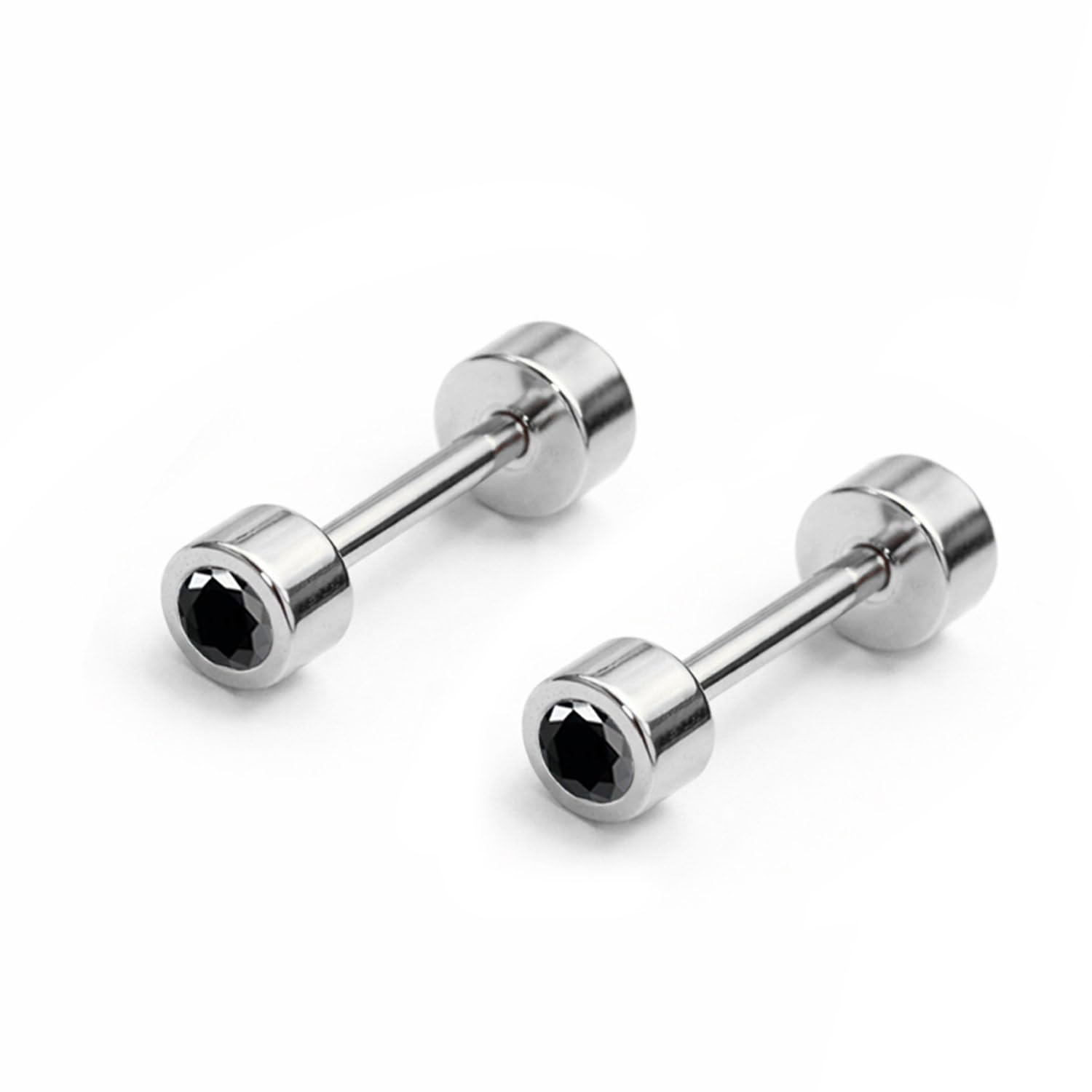 vama FASHIONS 4mm 18K Silver Plated Anti Tarnish Stainless Steel Black Stone Tyre Shape Small Piercing Ear Stud Lightweight Hypoallergenic Studs Earrings for Men & Boys-picture-9