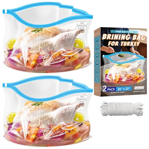 2 Pack 26 x 22 Extra Large Brining Bags for Turkey with String