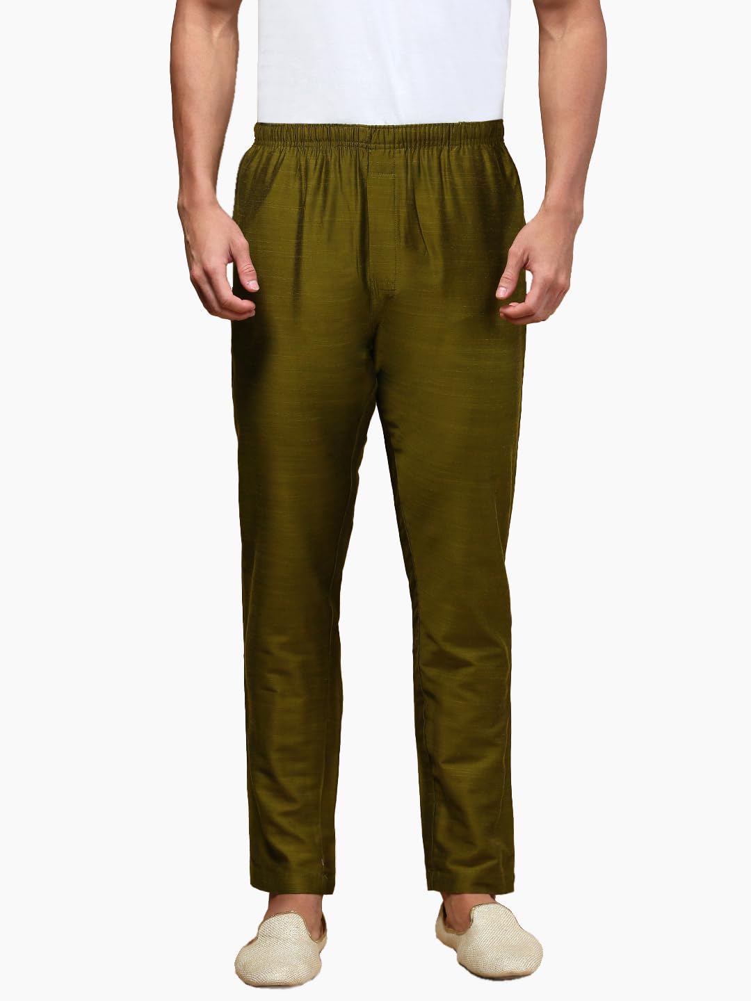 Mens Viscose Blend Salwar Pyjama Pant | Elasticated Waistband with Inner Drawstring, Button Closure, Side Pockets| Regular Fit Ethnic Wear Churidar Pajama (Olive; S)-image-25
