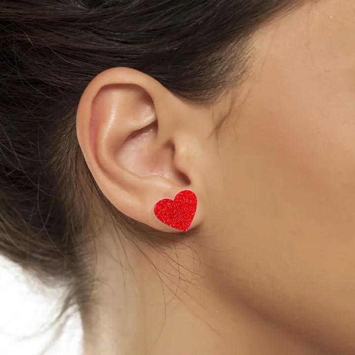 yfstyle Valentines Small Pink Heart Earring Studs Acrylic Glitter Minimalist Heart Earrings for Women Valentines Lover Jewelry Gifts - Image 4