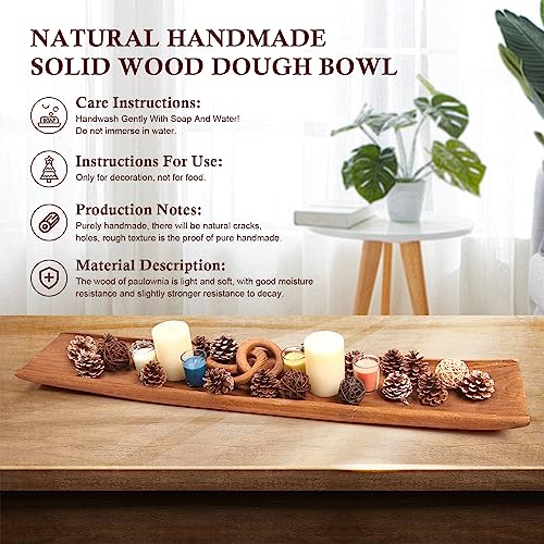 Athaliah Wood Dough Bowl, 39.5 Inchs Natural Solid Wooden Dough Bowls, Rustic Long Wooden Bread Bowl For Table Centerpiece Dining Room Home Kitchen Decor #TOP5