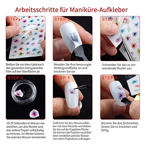 Nagelsticker 60 Blatt Wassertransfer Nagelsticker Selbstklebend Nail Sticker mit Schmetterling Mustermischung für DIY… – Bild 5