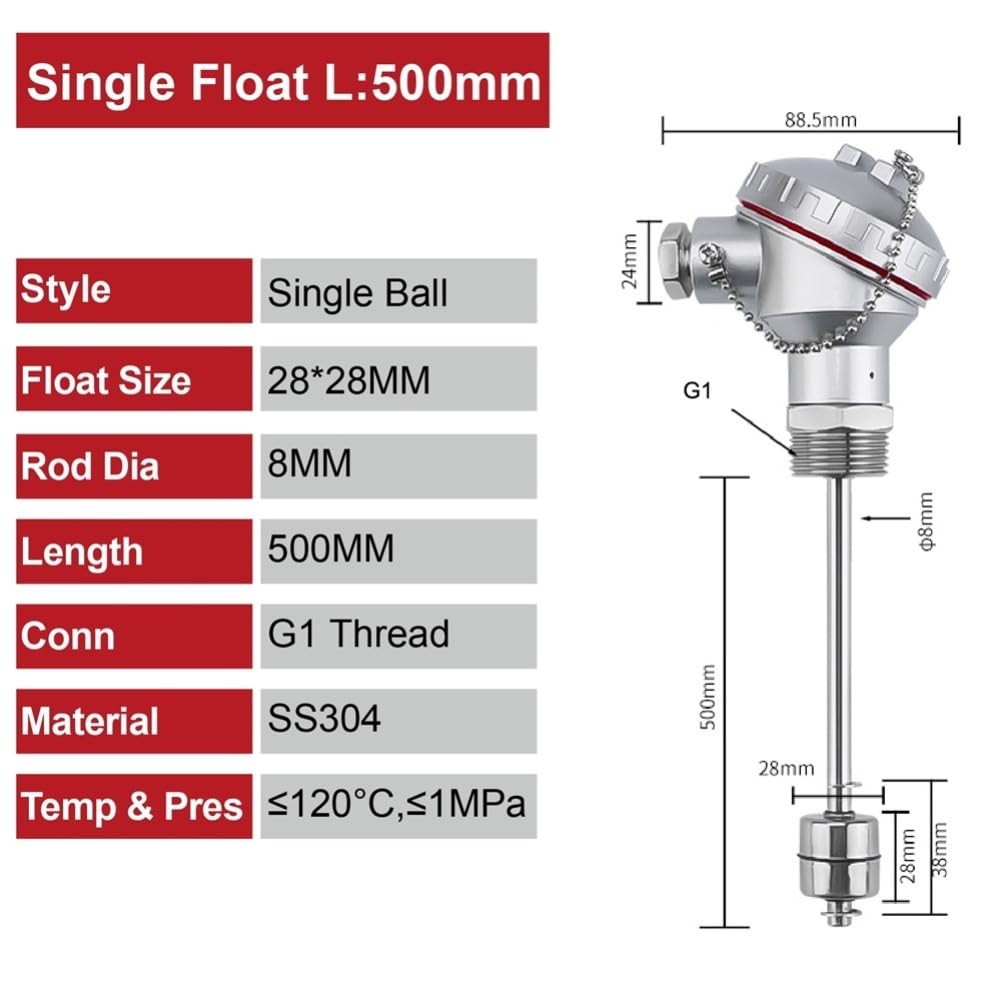 Sensor Nivel Líquido Flotador Roscado Acero Inoxidable 304 1 Unidad | Controlador de nivel de agua, de nivel de líquido(500MM)