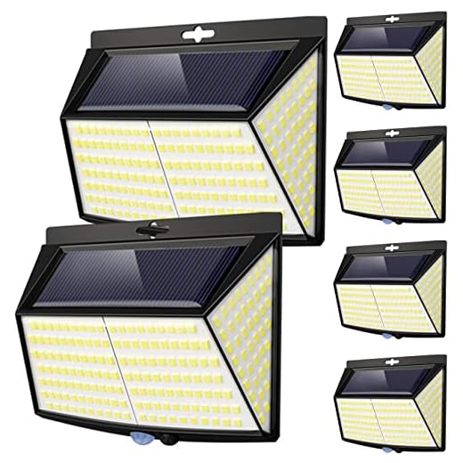 Vighep Luz Solar Exterior 228 LED,【6 Pack / 3 Modos】270 °lluminación Focos Solares Exterior con Sensor de Movimiento Impermeable Luces Solares LED Exterior Aplique Lampara Solar para Exterior Jardin