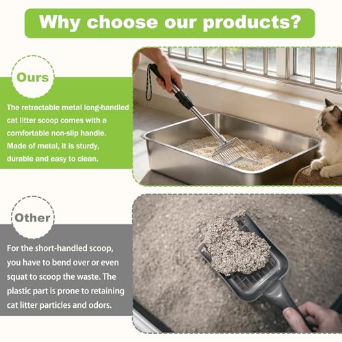 Pelle à litière pour chat XBX extensible en acier inoxydable avec son support - 3