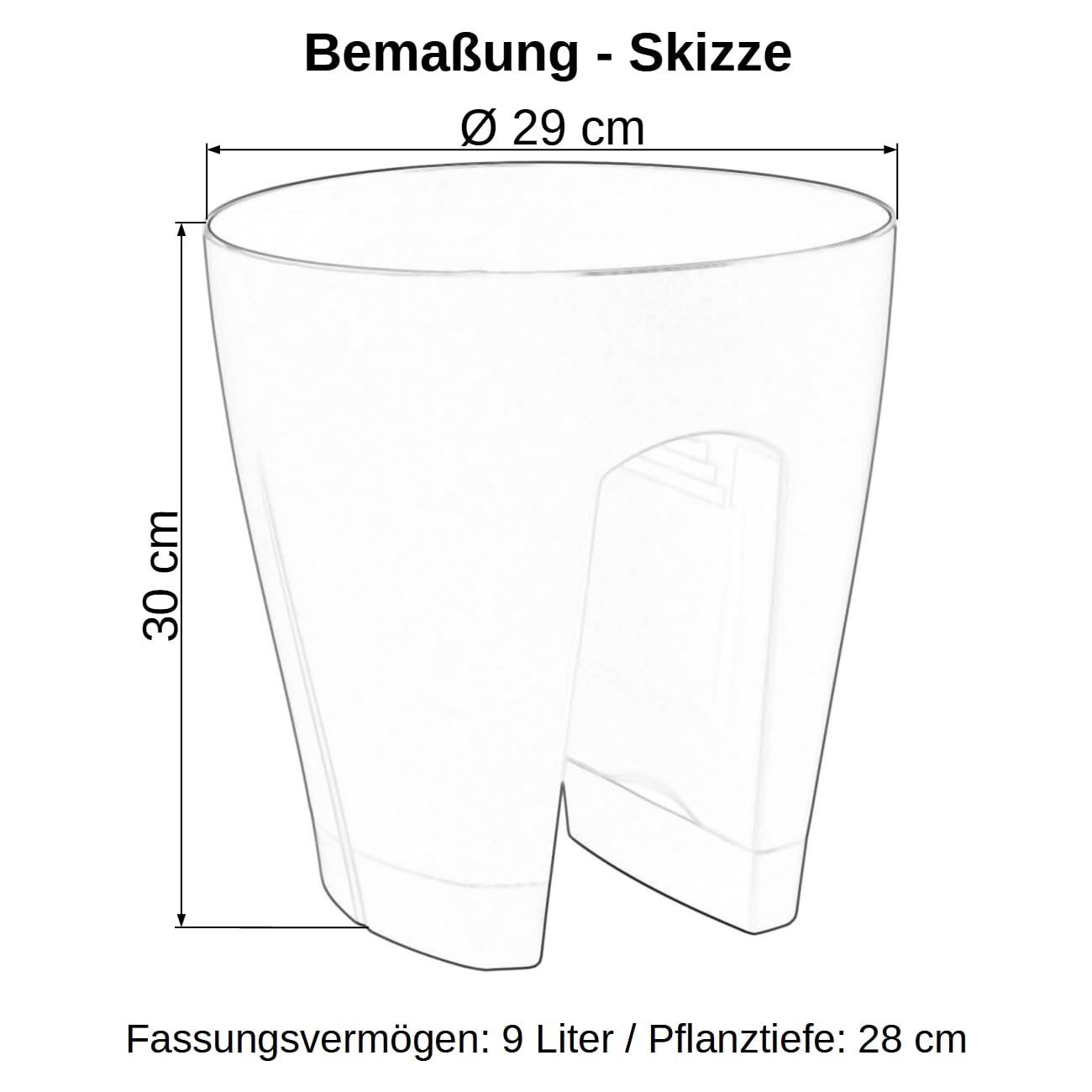 3 x Blumentopf für Balkon-Geländer, Farbe: Weiß, Blumenkasten, Balkonkiste, 9 Liter, Kunststoff, Außenbereich, B Ø 29 x H 30 cm