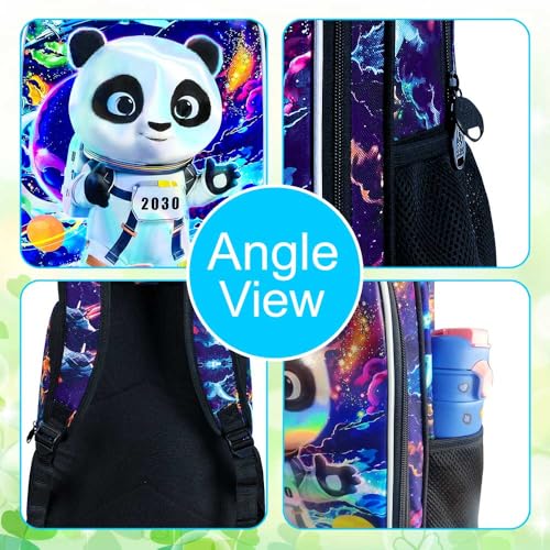 Image of 3Pcs Boys Backpack, 16 inch Panda School Backpacks with Lunch Box, Kids Bookbag for Elementary Preschool Kindergarten(Black)