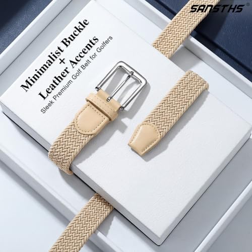 Image of SANSTHS Elastic Woven Golf Belt for Men, 1.3 inch Casual Stretch Braided Web Belt with Pin Buckle for Golf Jeans Casual Pants